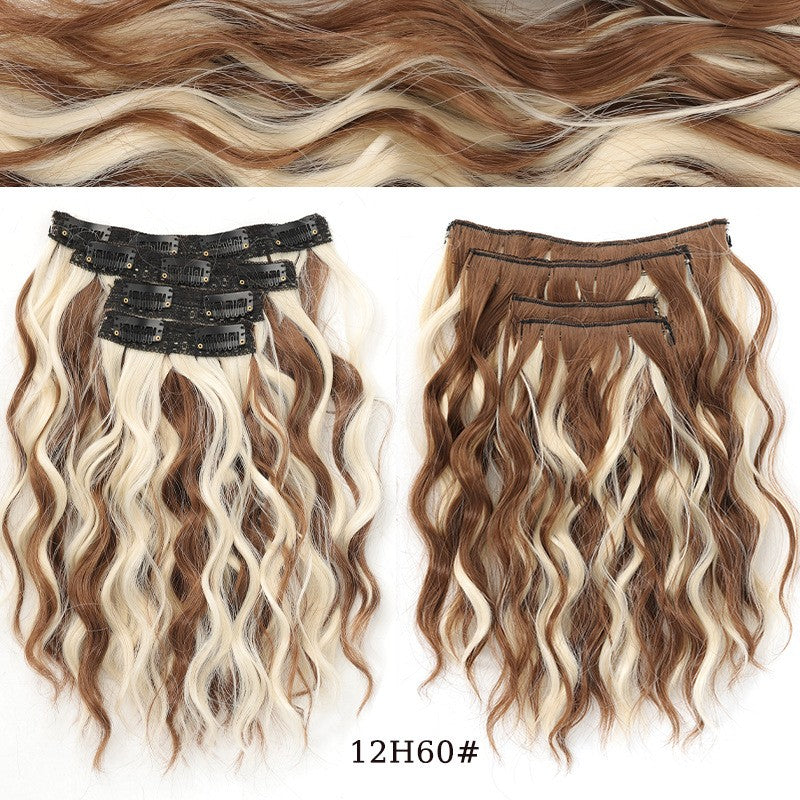 short curly Synthetic Burgundy 4-piece set of water ripple hair extension wig clip in woman's clip hair accessories hairpiece