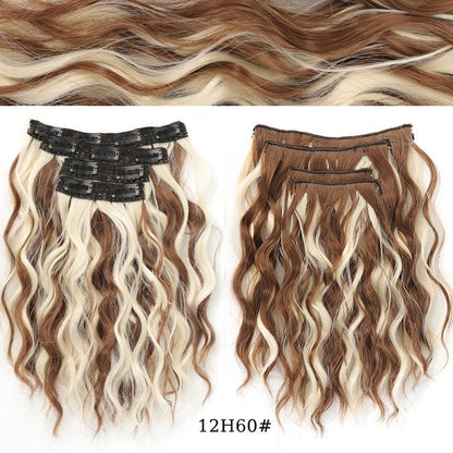 short curly Synthetic Burgundy 4-piece set of water ripple hair extension wig clip in woman's clip hair accessories hairpiece