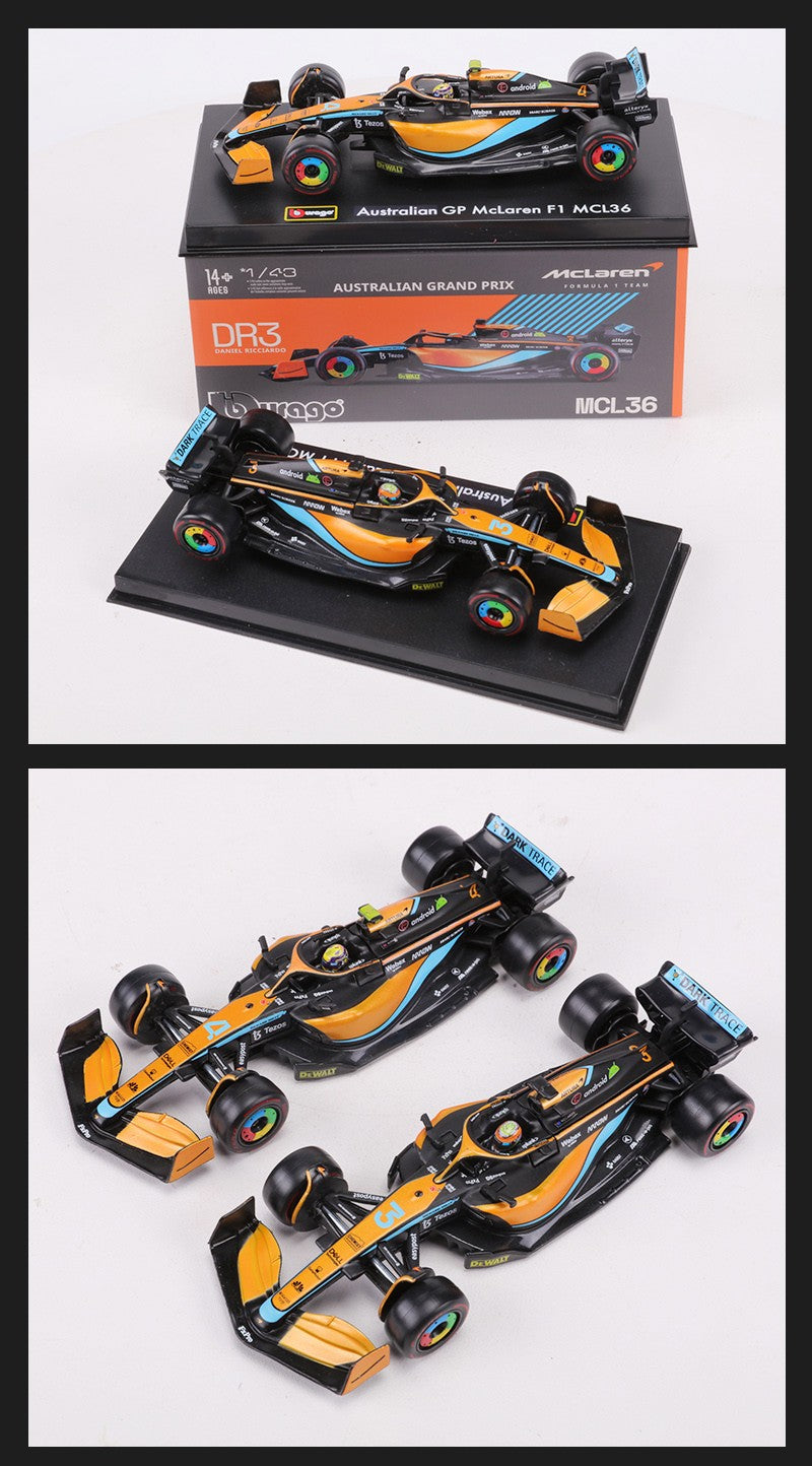 Burago 1:43 2022 McLaren MCL36 F1 Carro de Corrida N.º 3 N.º 4 Modelo de Carro em Liga