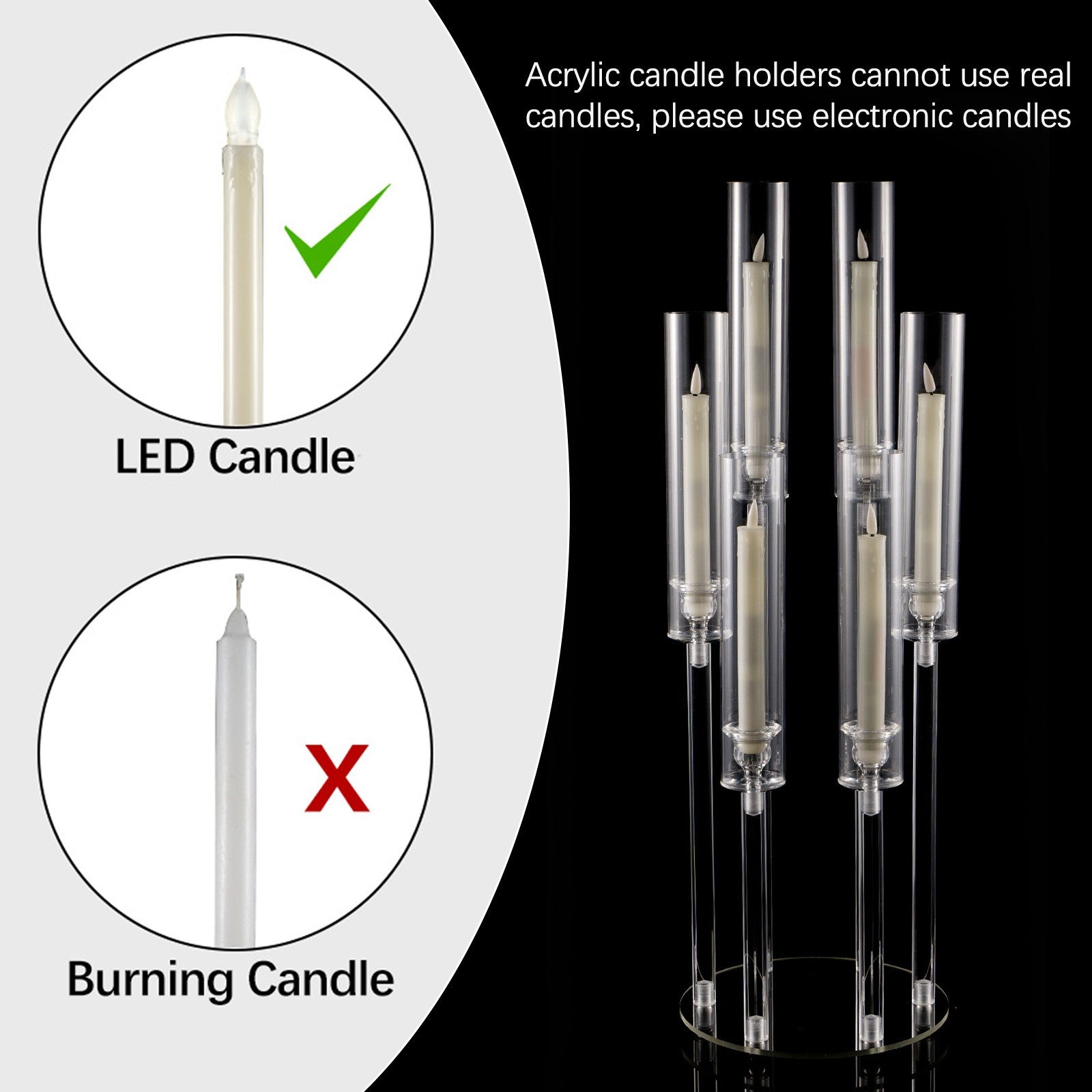 10 Pcs Clear 6-Arm Candelabra Taper Candle Holder Wedding Party Dining Table Banquet Christmas Event Decoration