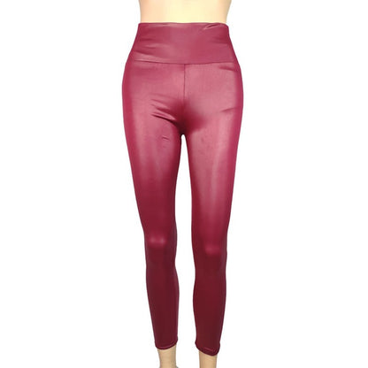 Women Spring Autumn Leggings Pants High Waist Faux Leather Leggings Female Elastic Slim Skinny Sexy Leather Pants Trousers