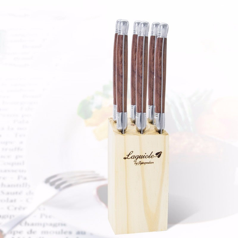 6-7pcs 9inch Stainless steel Laguiole Steak Knives Wooden Table Dinner Knifes Wood handle Japanese Cutlery  Korean Dinnerware