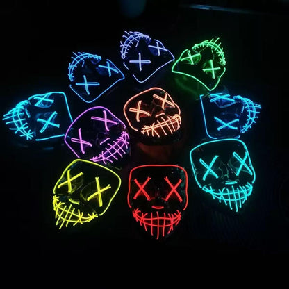 LED Glowing Black V-Shaped Mask, Masquerade Cheering Prop, EL Ghost Face Mask, Glowing Mask