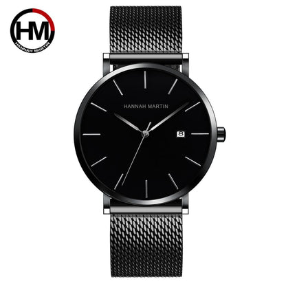 Classic Bauhaus Design Men Watch Dark Blue  Japan Quartz Waterproof Stainless Steel Fashion Business Calendar Ultra Thin Watches