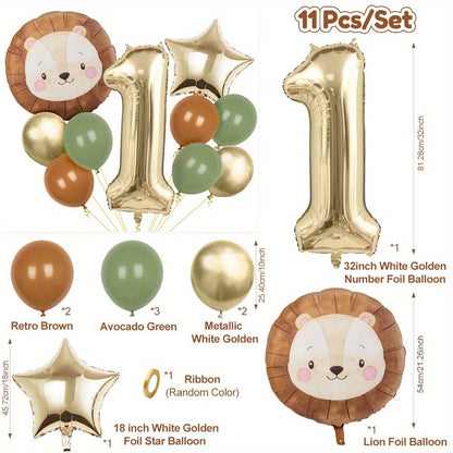 11pcs Cartoon Jungle Safari Animal Head Balloon Lion for Birthday Party Decor 40inch Platinum Digit Jungle Party Decoration Gift