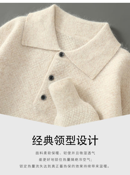 Autumn And Winter New Mink Cashmere Sweater Men's POLO Collar Thickened Loose Lapel Cashmere Long Sleeve Knit Bottoming Shirt