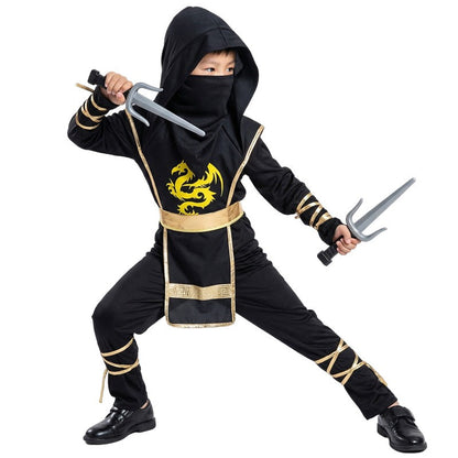 Ninja Samurai Costume Set for Child Halloween Cosplay with Sword Accessories Japanese Warrior Outfit New Year Performance Party