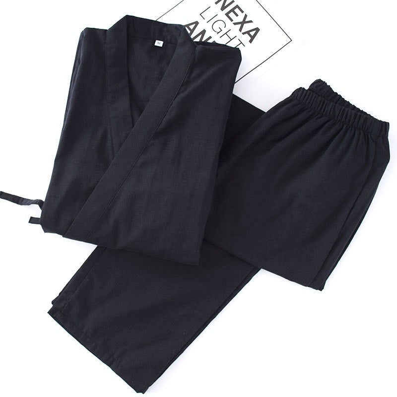 Men's Cotton Kimono Robes Pajamas Clothes Thin Spring and Autumn Black and Navy Colors Home Clothes Loose Casual Men Robe Sets