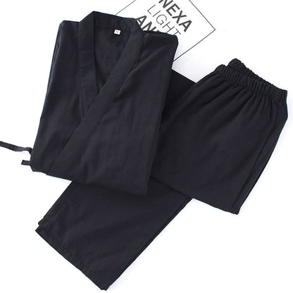 Men's Cotton Kimono Robes Pajamas Clothes Thin Spring and Autumn Black and Navy Colors Home Clothes Loose Casual Men Robe Sets