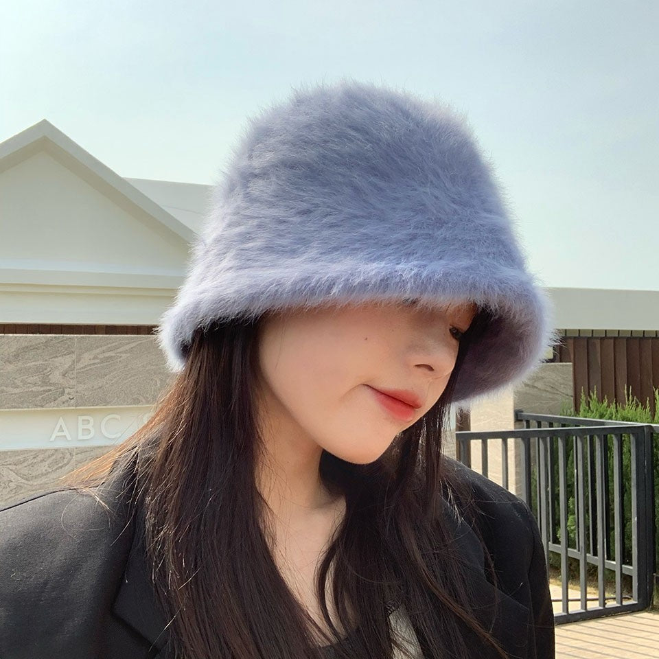 2023 new Hat winter women's fashion Solid color rabbit fur hat bucket cap  fisherman's hat  knitted wool basin Bucket Hat