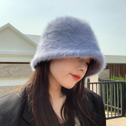 2023 new Hat winter women's fashion Solid color rabbit fur hat bucket cap  fisherman's hat  knitted wool basin Bucket Hat