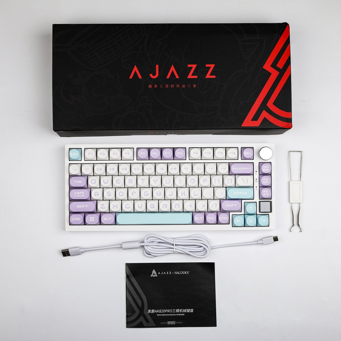 Teclado Gamer Ajazz AK820 Pro com Chave Magnética, Montagem Gasket, Bluetooth 5.1/Wireless 2.4G/USB-C com Fio, Tela TFT, para Mac/Windows