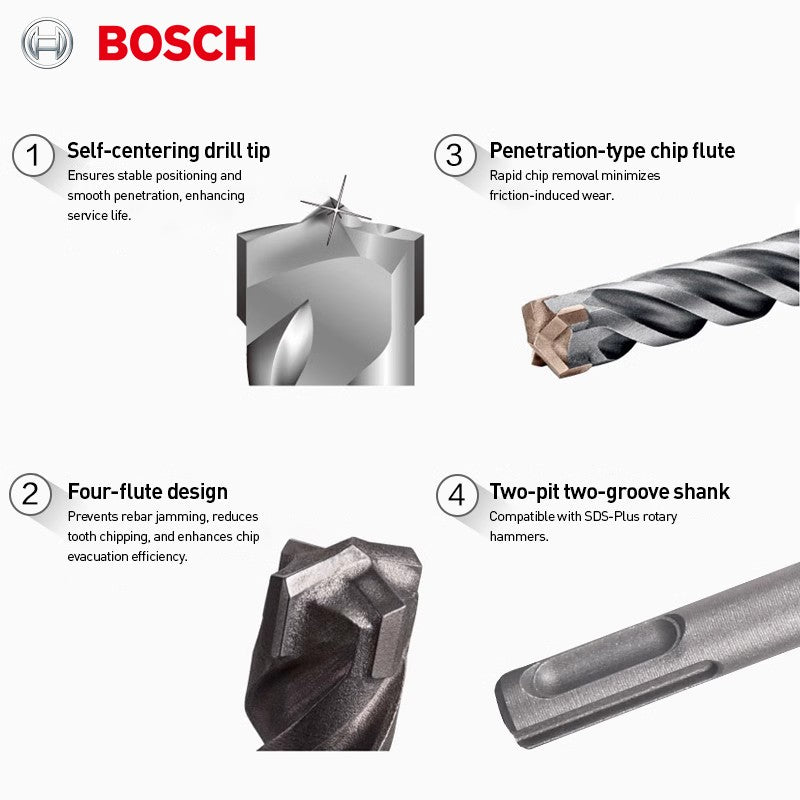 Broca de martelo rotativo Bosch SDS Plus 4 furos série 5 para perfurar furos em concreto armado para trabalho de construção