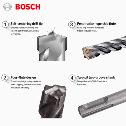 Broca de martelo rotativo Bosch SDS Plus 4 furos série 5 para perfurar furos em concreto armado para trabalho de construção