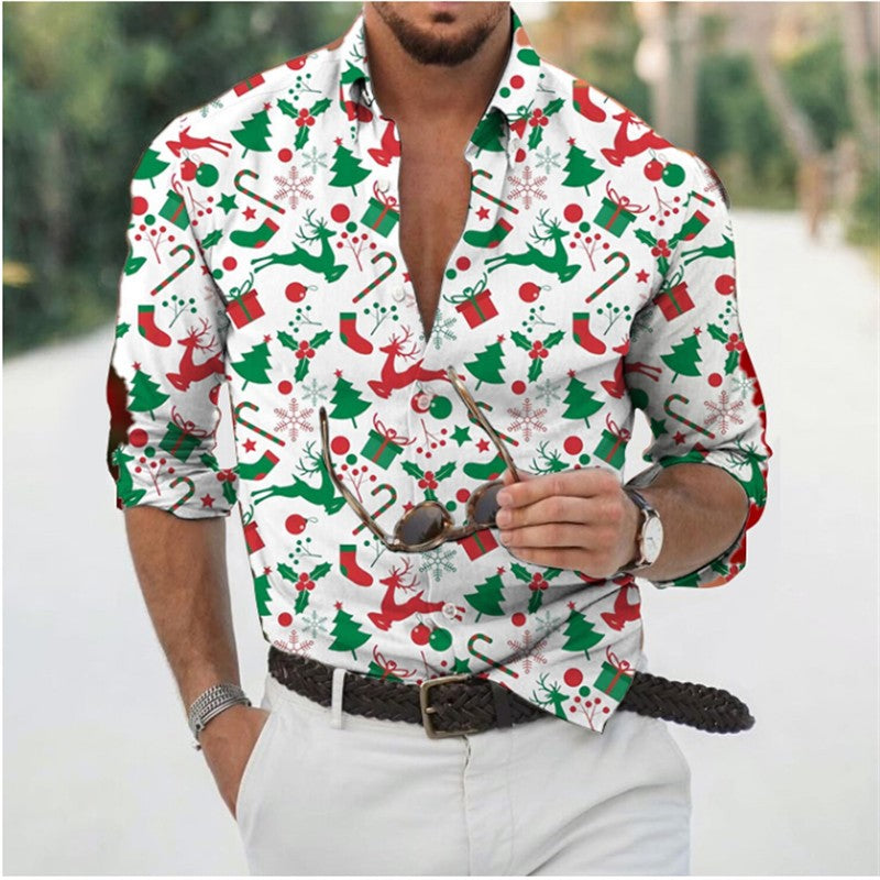 Fun Christmas Snowman Theme 3D Printed Men's Shirts Casual Long Sleeve Streetwear Tops Unisex Holiday Party Hawaiian Shirts