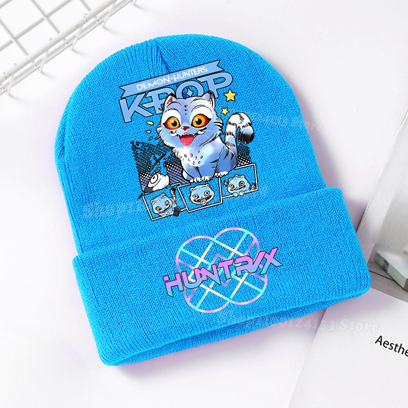 Demone Hunter Kids Knitted Hat Cute Anime Print Girl Beanie Cap Headgear Outdoor Street Warm Knit Cap Y2K Kawaii Game Party Gift