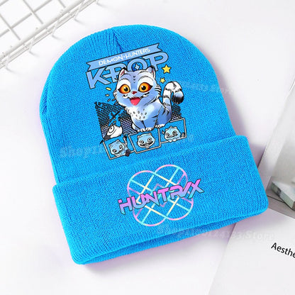 Demone Hunter Kids Knitted Hat Cute Anime Print Girl Beanie Cap Headgear Outdoor Street Warm Knit Cap Y2K Kawaii Game Party Gift