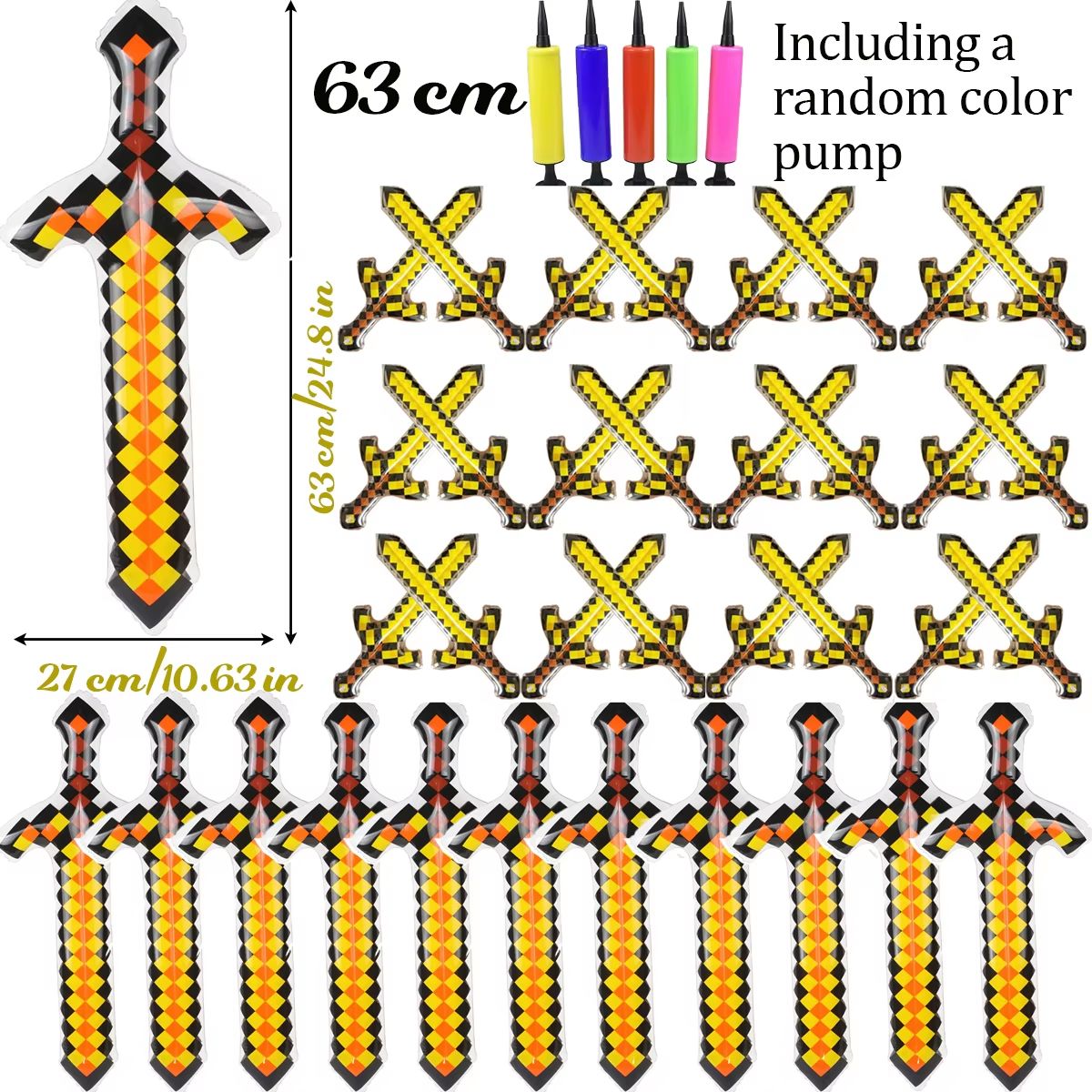 12-72Pcs Inflatable Weapons for Kids Pixel Diamond Swords Inflatable Sword for Theme Party Birthday Halloween Party Cosplay