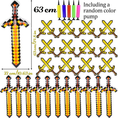 12-72Pcs Inflatable Weapons for Kids Pixel Diamond Swords Inflatable Sword for Theme Party Birthday Halloween Party Cosplay