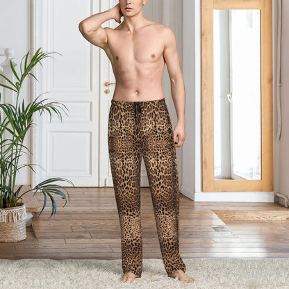 Custom Leopard Print Pajama Pants Men's Animal Skin Sleepwear Lounge Sleep Bottoms Stretch with Pockets
