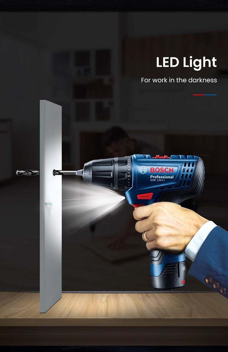 Furadeira Elétrica Bosch GSR120 Li 12V Parafusadeira Sem Fio Profissional Furadeira de Impacto Recarregável Ferramentas Elétricas Multifuncionais