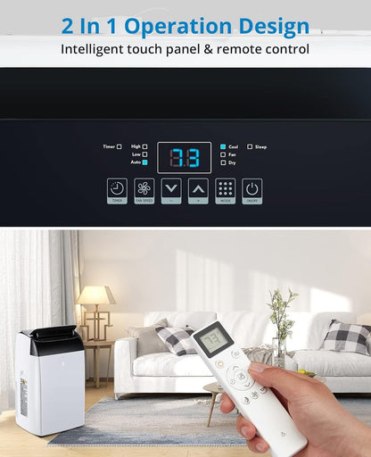 Ar Condicionado Portátil 14000 BTUs, Unidade AC de Resfriamento 3 em 1 Independente com Ventilador, Desumidificador, Controle Remoto, Modo de Sono