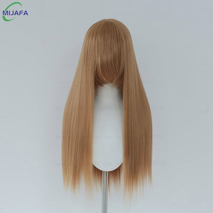 Peruca de Cosplay Longa e Lisa de Altíssima Qualidade, 400g, 48 Cores, 60cm, com Franja, Resistente ao Calor, Perucas Anime + Touca de Peruca