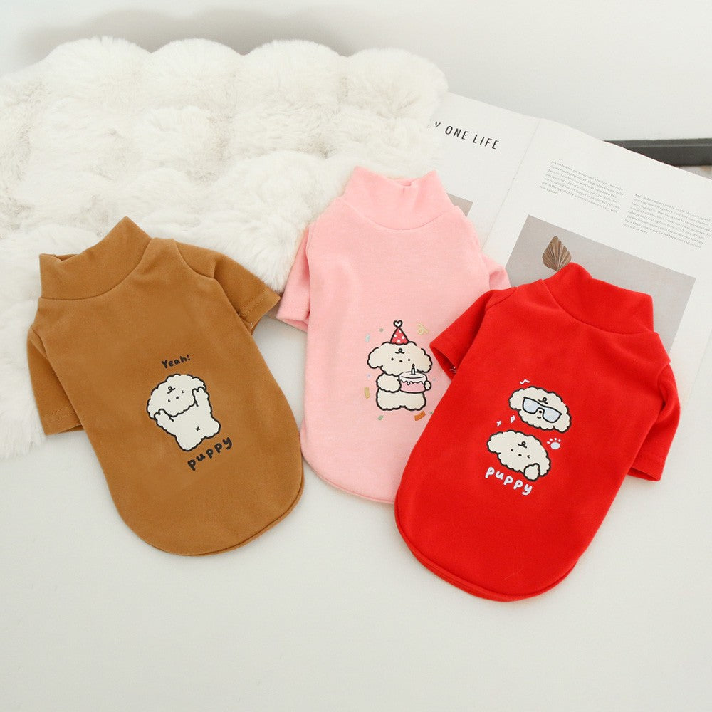 Moletom de Pelúcia Outono/Inverno para Cachorros, Casaco Básico Quente para Cães com Desenho Animado, Pelúcia Alemã Dupla Face Espessa Gola Alta para Pets
