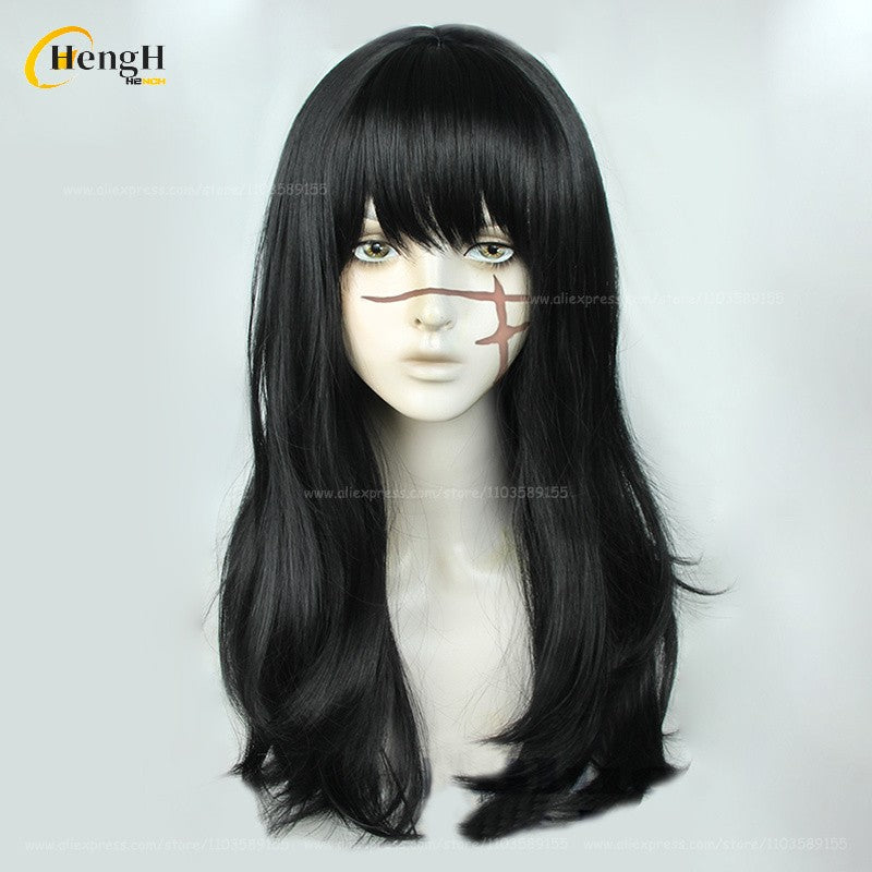 2 Estilos Mitaka Asa Peruca Sintética Anime Longa 65cm Preta Perucas Cosplay Com Adesivo Resistente Ao Calor Cabelo Festa Perucas Unissex + Touca de Peruca