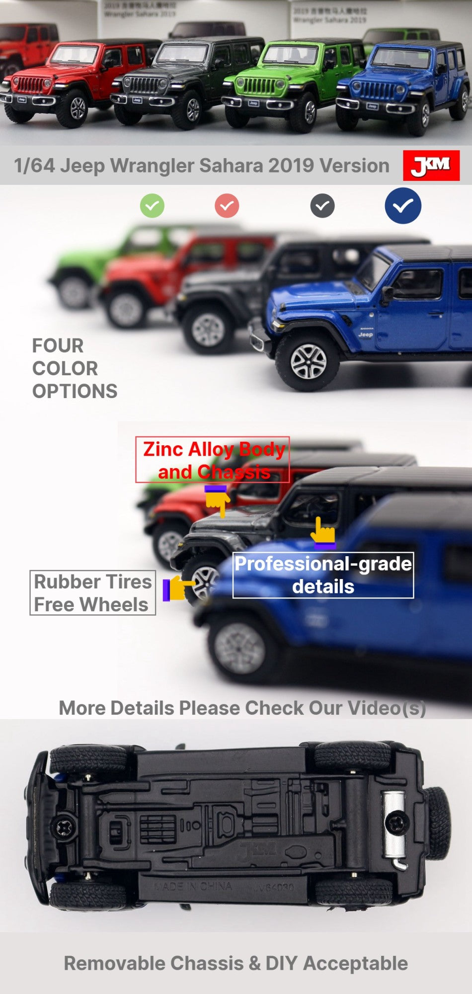 1/64 Jeep Grand Cherokee Sahara Gladiator Caminhonete de Brinquedo Modelo JKM 1:64 Miniatura Diecast Adequado para HotWheels MiniGT