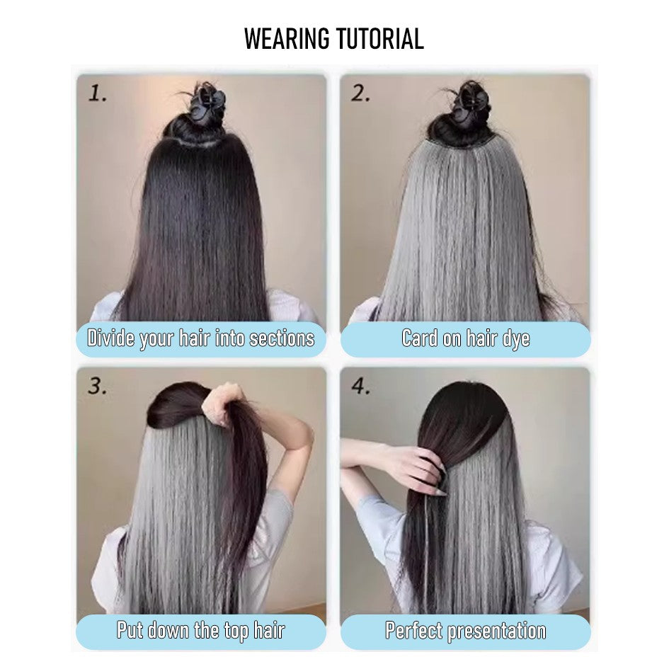 Apliques de cabelo liso sintético 50cm com 4 mechas coloridas, rabo de cavalo de clipe, perucas rosa/azul/roxa, perucas de Halloween/Natal