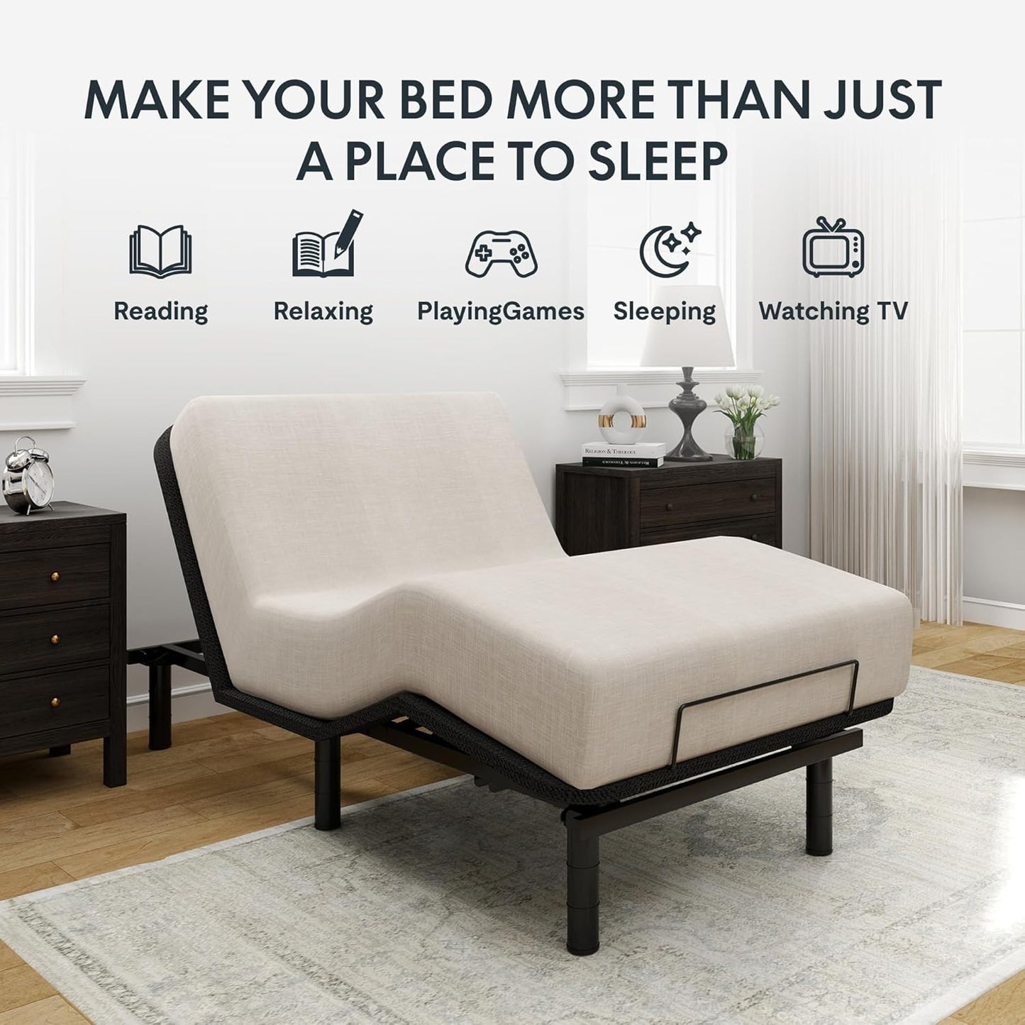 Base de Estrutura Ajustável para Cama Twin XL, Design Segmentado, Fácil Montagem, Cobertura de Tecido Oxford, Controle Remoto com Fio, Durabilidade Ultrassilenciosa