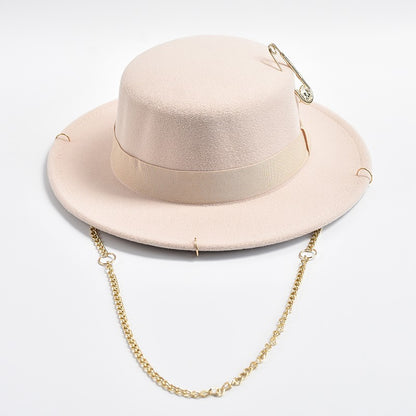Novo Design de Moda Chapéu Fedora Para Mulheres Homens Corrente de Metal Decorativo Chapéu Jazz Festa Igreja Bonés