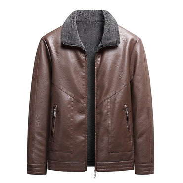 Leather Jacket Men Coats Autumn Fur Collar Luxury Fleece Black Oversized  6XL 7XL 8XL Plus Size Warm Winter Comfort High Quality