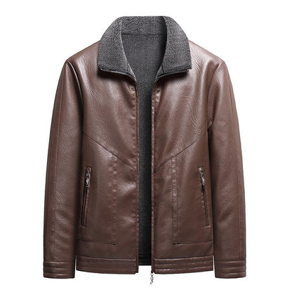Leather Jacket Men Coats Autumn Fur Collar Luxury Fleece Black Oversized  6XL 7XL 8XL Plus Size Warm Winter Comfort High Quality