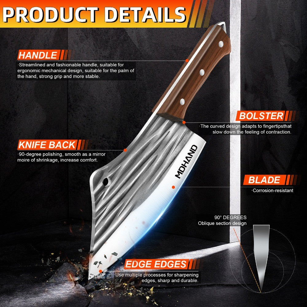 MDHAND High-carbon Stainless Steel Kitchen Knife Handmade Forged Chef  Knife Bone Chopper Traditional Cleaver Slicing Knife