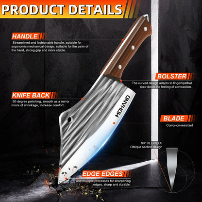 MDHAND High-carbon Stainless Steel Kitchen Knife Handmade Forged Chef  Knife Bone Chopper Traditional Cleaver Slicing Knife