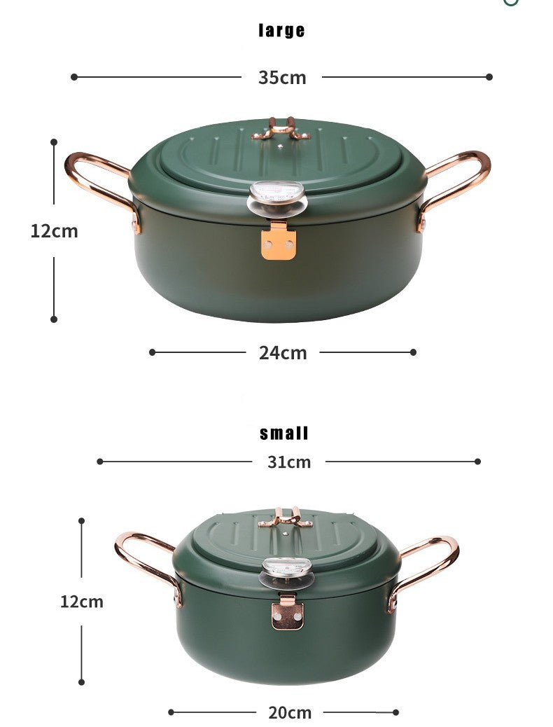 304 Stainless Steel Oil Pan Japanese Deep Frying Pot with a Thermometer and a Lid Kitchen Tempura French Fries Oil Fried Pan