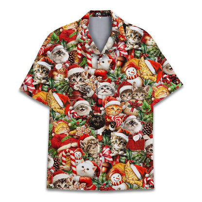 Christmas Hat Animal Graphic Blouse Santa Hawaiian Shirt Men Women Youth, Funny Raccoon Cat Shirts Holiday Aloha Xmas Outfit