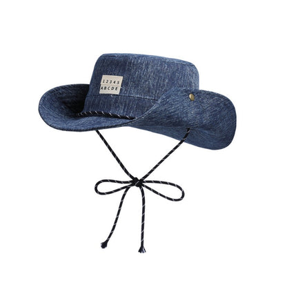 Retro Sunscreen Western Cowboy Hat Lightweight Wide-Brimmed Denim Bucket Hat Japanese Style Cloth Fisherman Hat Travel