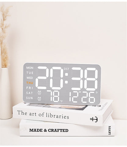 Mirror Brushed Finish Wall Clock Premium Feel Silent Wall Clock Table Alarm Clock Temp Display Bedroom Office Living Room Decor