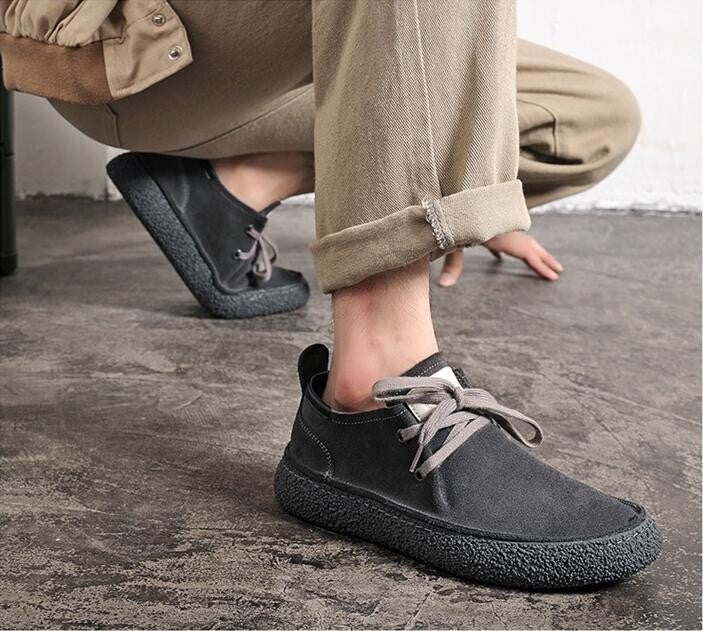 Men's Suede Genuine Leather Casual Shoes Lace-up Men Light Comfortable Driving Flats Mens Outdoor Oxfords Shoe