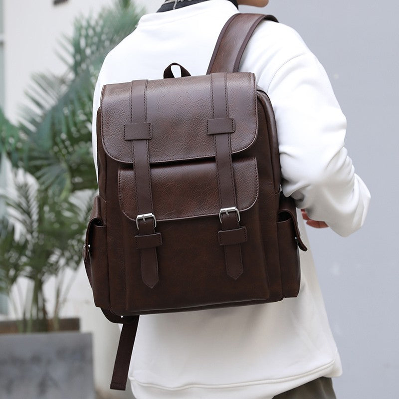 2023 Men Backpack PU Leather Bagpack Large Laptop Backpacks Male Mochilas Black Schoolbag For Teenagers Boys Brown Sac A Dos