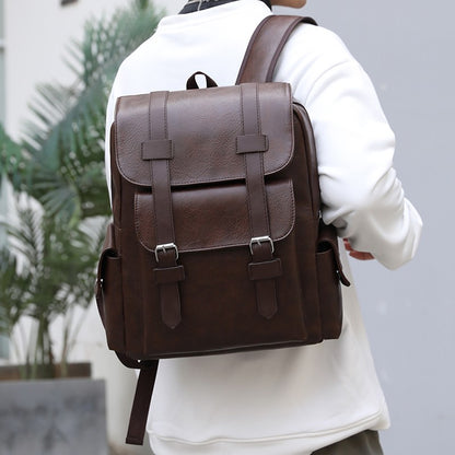 2023 Men Backpack PU Leather Bagpack Large Laptop Backpacks Male Mochilas Black Schoolbag For Teenagers Boys Brown Sac A Dos