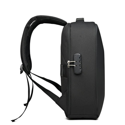 Mochila Masculina Casual Portátil Grande Capacidade com Zíper, Senha Segura, Impermeável, Porta USB para Carregamento e Compartimento para Laptop