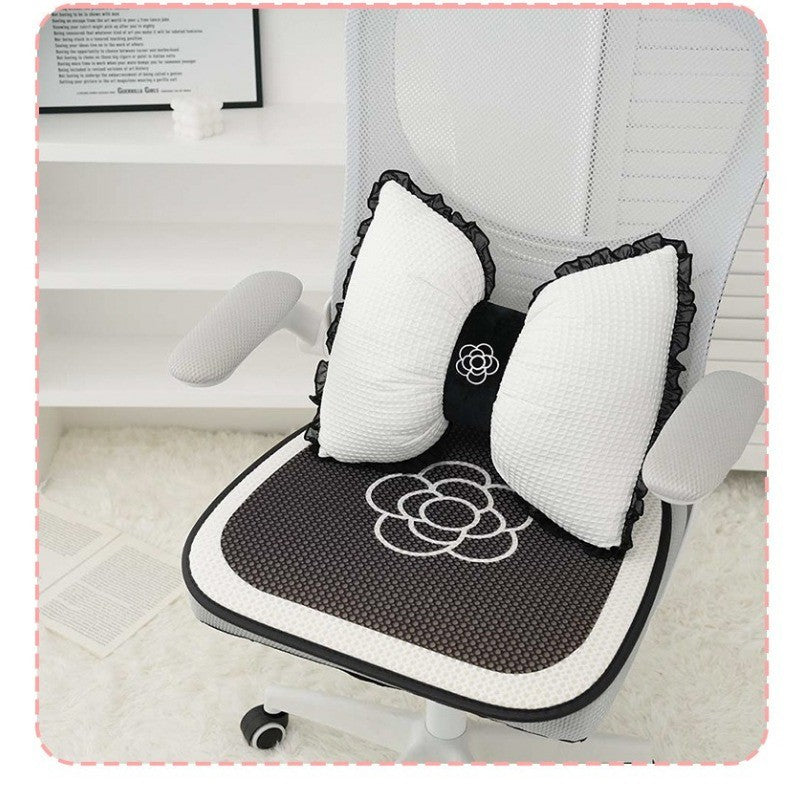 1pc Bowknot Pillow Lace Trim Lumbar Support Breathable Comfortable Waist Support Throw Pillow Girly Living Room Non-woven Fabric