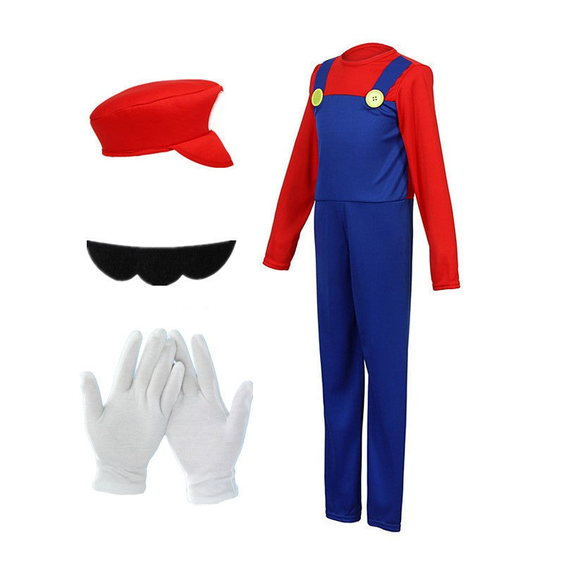 Men's Plumber Costume (Includes Hat, Gloves, Fake Beard) Halloween Cartoon Game Funny Outfit Red, Green, Yellow, Purple