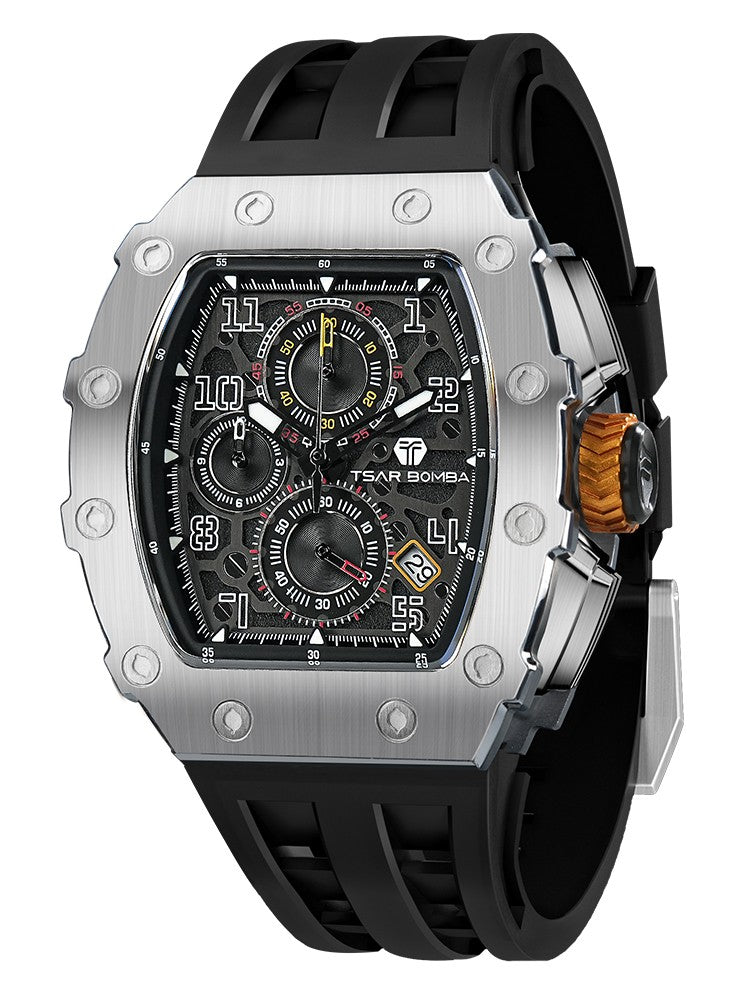 TSAR BOMBA Watch for Men Luxury Brand Tonneau Design Waterproof Clock Stainless Steel Wristwatch Fashion Rectangle Mens Watch