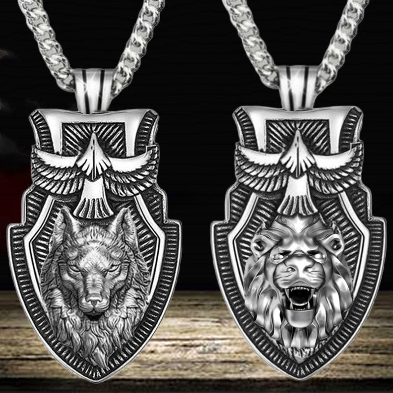 Colar Masculino de Aço Inoxidável com Pingente Triângulo e Cabeça de Lobo, Joia Punk de Animal para Homens, Presente de Aniversário, Estilo Hip Hop