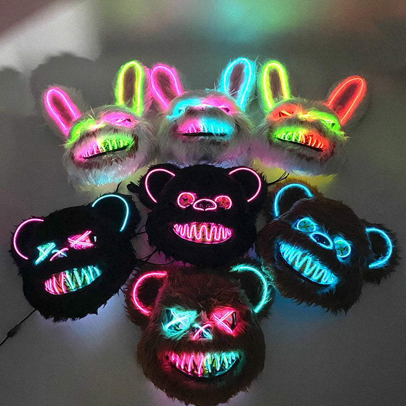 Novelty LED Bloody Furry Bunny Rabbit Bear Mask Realistic Scary Horror Killer Adult Masquerade Cosplay Costume Accessory